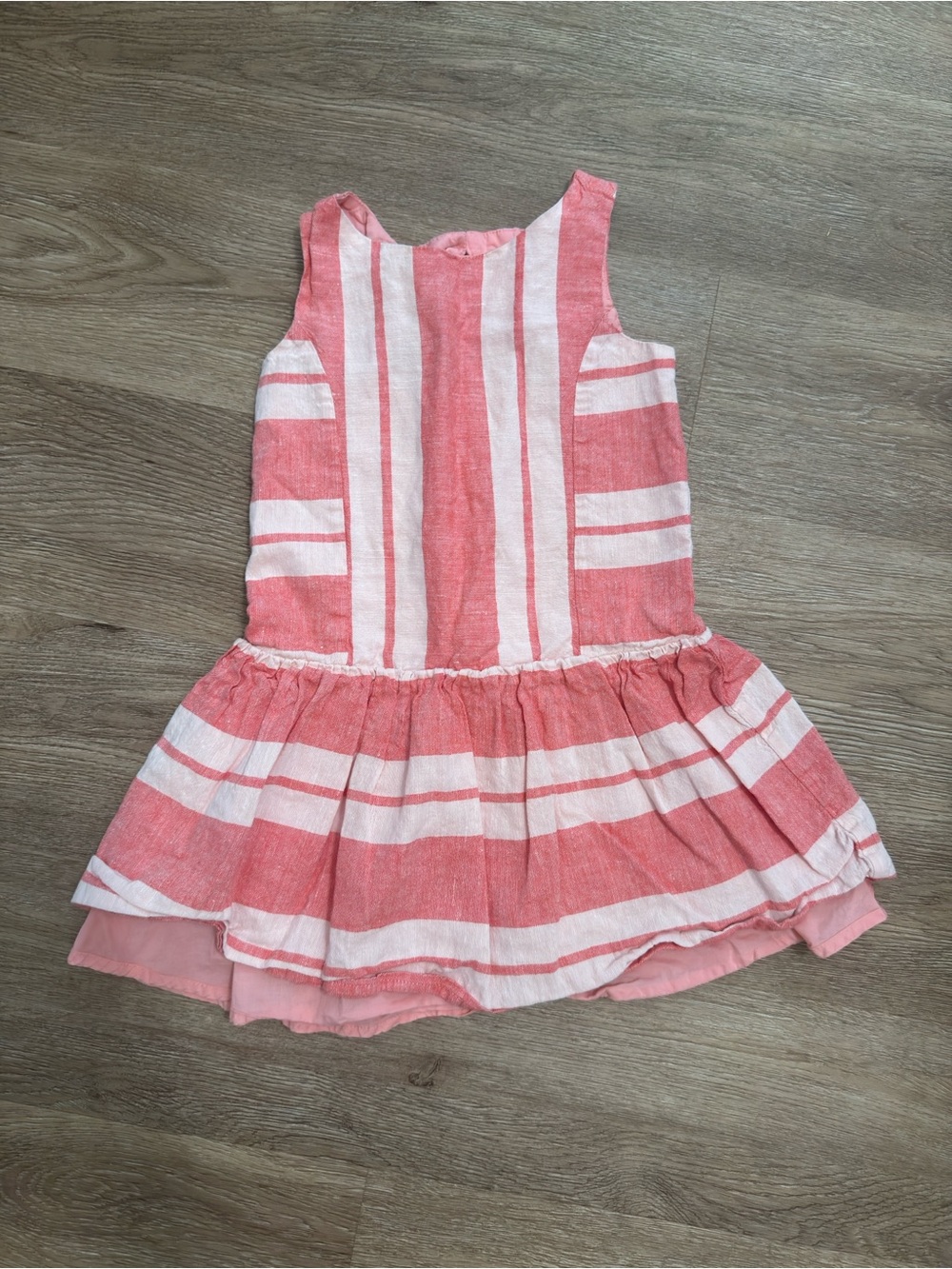 Janie and Jack Coral Pink & White Striped Sleeveless linen and Cotton Dress